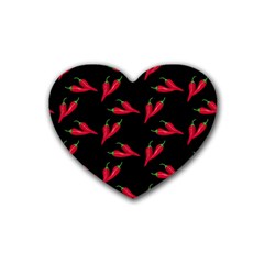 Red, hot jalapeno peppers, chilli pepper pattern at black, spicy Rubber Coaster (Heart) 
