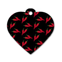 Red, hot jalapeno peppers, chilli pepper pattern at black, spicy Dog Tag Heart (One Side)