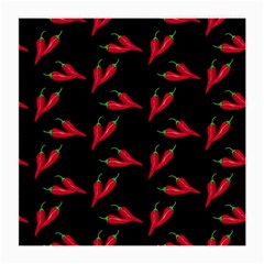 Red, hot jalapeno peppers, chilli pepper pattern at black, spicy Medium Glasses Cloth