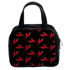Red, Hot Jalapeno Peppers, Chilli Pepper Pattern At Black, Spicy Classic Handbag (two Sides) by Casemiro