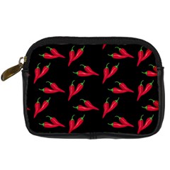 Red, hot jalapeno peppers, chilli pepper pattern at black, spicy Digital Camera Leather Case