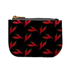Red, hot jalapeno peppers, chilli pepper pattern at black, spicy Mini Coin Purse