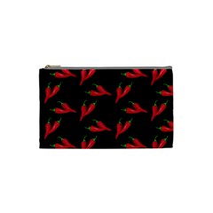 Red, hot jalapeno peppers, chilli pepper pattern at black, spicy Cosmetic Bag (Small)