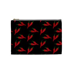 Red, hot jalapeno peppers, chilli pepper pattern at black, spicy Cosmetic Bag (Medium)