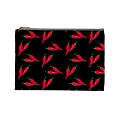 Red, Hot Jalapeno Peppers, Chilli Pepper Pattern At Black, Spicy Cosmetic Bag (large)