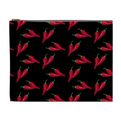 Red, hot jalapeno peppers, chilli pepper pattern at black, spicy Cosmetic Bag (XL)