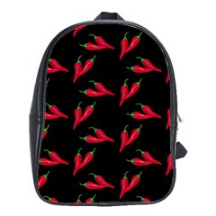 Red, hot jalapeno peppers, chilli pepper pattern at black, spicy School Bag (Large)