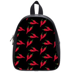 Red, hot jalapeno peppers, chilli pepper pattern at black, spicy School Bag (Small)