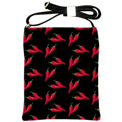 Red, hot jalapeno peppers, chilli pepper pattern at black, spicy Shoulder Sling Bag