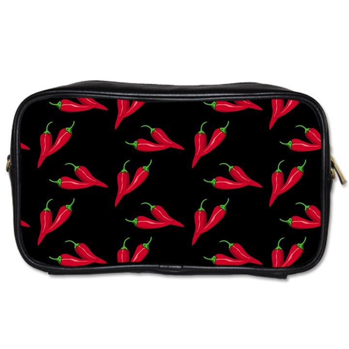 Red, hot jalapeno peppers, chilli pepper pattern at black, spicy Toiletries Bag (One Side)