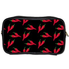 Red, Hot Jalapeno Peppers, Chilli Pepper Pattern At Black, Spicy Toiletries Bag (two Sides) by Casemiro