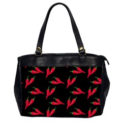 Red, hot jalapeno peppers, chilli pepper pattern at black, spicy Oversize Office Handbag (2 Sides)