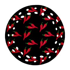 Red, hot jalapeno peppers, chilli pepper pattern at black, spicy Ornament (Round Filigree)