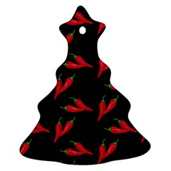 Red, hot jalapeno peppers, chilli pepper pattern at black, spicy Ornament (Christmas Tree) 
