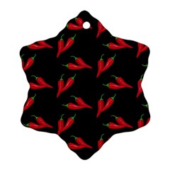 Red, hot jalapeno peppers, chilli pepper pattern at black, spicy Snowflake Ornament (Two Sides)