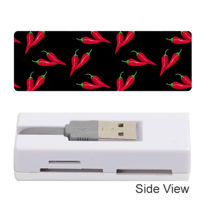 Red, hot jalapeno peppers, chilli pepper pattern at black, spicy Memory Card Reader (Stick)