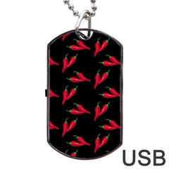Red, hot jalapeno peppers, chilli pepper pattern at black, spicy Dog Tag USB Flash (One Side)