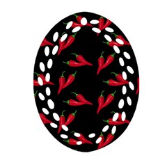 Red, hot jalapeno peppers, chilli pepper pattern at black, spicy Ornament (Oval Filigree)