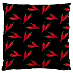 Red, hot jalapeno peppers, chilli pepper pattern at black, spicy Large Cushion Case (Two Sides)