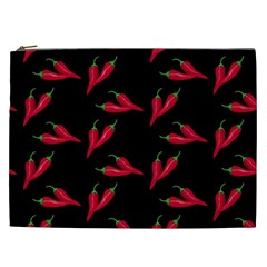 Red, hot jalapeno peppers, chilli pepper pattern at black, spicy Cosmetic Bag (XXL)