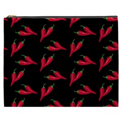 Red, hot jalapeno peppers, chilli pepper pattern at black, spicy Cosmetic Bag (XXXL)