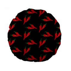 Red, hot jalapeno peppers, chilli pepper pattern at black, spicy Standard 15  Premium Round Cushions