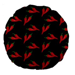 Red, hot jalapeno peppers, chilli pepper pattern at black, spicy Large 18  Premium Round Cushions