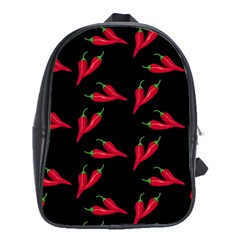 Red, hot jalapeno peppers, chilli pepper pattern at black, spicy School Bag (XL)