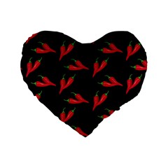 Red, hot jalapeno peppers, chilli pepper pattern at black, spicy Standard 16  Premium Heart Shape Cushions