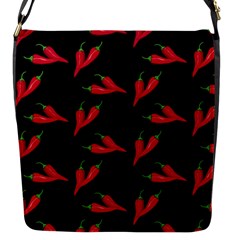 Red, hot jalapeno peppers, chilli pepper pattern at black, spicy Flap Closure Messenger Bag (S)