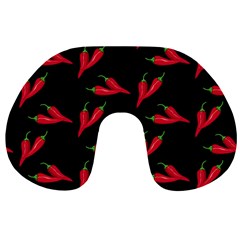 Red, hot jalapeno peppers, chilli pepper pattern at black, spicy Travel Neck Pillow