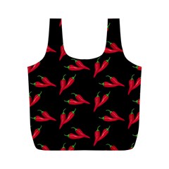 Red, hot jalapeno peppers, chilli pepper pattern at black, spicy Full Print Recycle Bag (M)