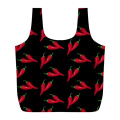 Red, hot jalapeno peppers, chilli pepper pattern at black, spicy Full Print Recycle Bag (L)