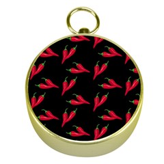 Red, hot jalapeno peppers, chilli pepper pattern at black, spicy Gold Compasses