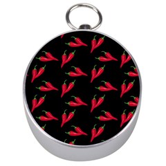 Red, hot jalapeno peppers, chilli pepper pattern at black, spicy Silver Compasses