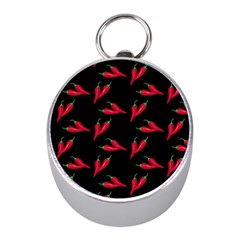 Red, hot jalapeno peppers, chilli pepper pattern at black, spicy Mini Silver Compasses