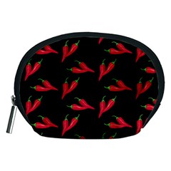 Red, hot jalapeno peppers, chilli pepper pattern at black, spicy Accessory Pouch (Medium)
