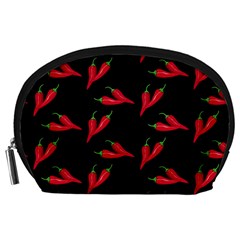 Red, hot jalapeno peppers, chilli pepper pattern at black, spicy Accessory Pouch (Large)