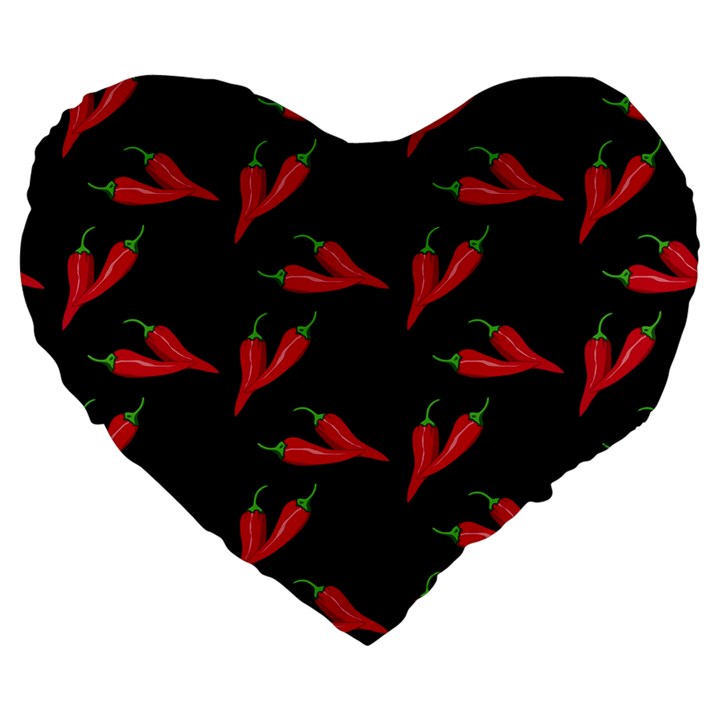 Red, hot jalapeno peppers, chilli pepper pattern at black, spicy Large 19  Premium Flano Heart Shape Cushions