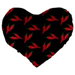 Red, hot jalapeno peppers, chilli pepper pattern at black, spicy Large 19  Premium Flano Heart Shape Cushions Back
