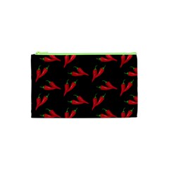 Red, hot jalapeno peppers, chilli pepper pattern at black, spicy Cosmetic Bag (XS)