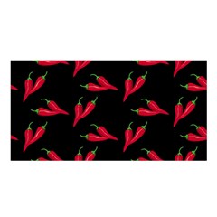 Red, hot jalapeno peppers, chilli pepper pattern at black, spicy Satin Shawl