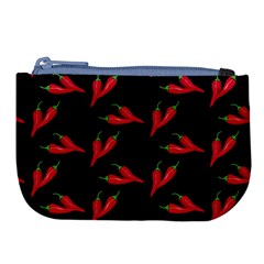 Red, hot jalapeno peppers, chilli pepper pattern at black, spicy Large Coin Purse
