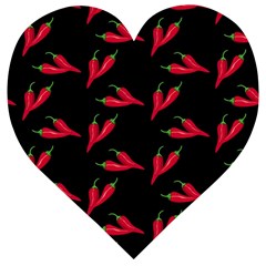 Red, hot jalapeno peppers, chilli pepper pattern at black, spicy Wooden Puzzle Heart