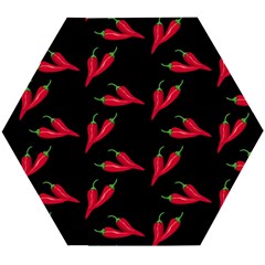 Red, hot jalapeno peppers, chilli pepper pattern at black, spicy Wooden Puzzle Hexagon