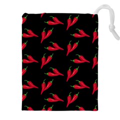Red, Hot Jalapeno Peppers, Chilli Pepper Pattern At Black, Spicy Drawstring Pouch (5xl) by Casemiro