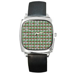 Comic Head Skull - Hat Red - Cartoon Skull Square Metal Watch by DinzDas