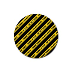 Warning Colors Yellow And Black - Police No Entrance 2 Rubber Round Coaster (4 Pack)  by DinzDas