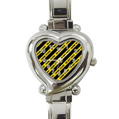 Warning Colors Yellow And Black - Police No Entrance 2 Heart Italian Charm Watch by DinzDas