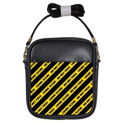 Warning Colors Yellow And Black - Police No Entrance 2 Girls Sling Bag by DinzDas